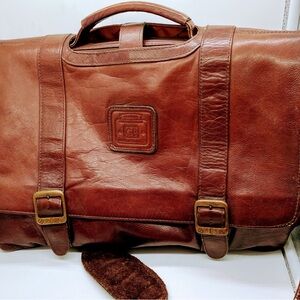 Geoffrey Beene Brown Leather Laptop Messenger Bag